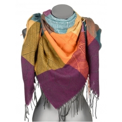 Chusta damska bawełniana KRATKA ciepła duża 140x140 REC-74-4 fiolet