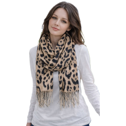 Szalik damski szal cienki wiosenny modny wzór w PANTERKĘ 180cm RC-41-2 beż
