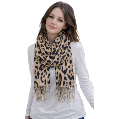 Szalik damski szal cienki wiosenny modny wzór w PANTERKĘ 180cm RC-41-2 beż
