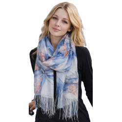Szalik damski szal cienki wiosenny modny wzór w MOTYLKI 180cm RC-31-1 niebieski