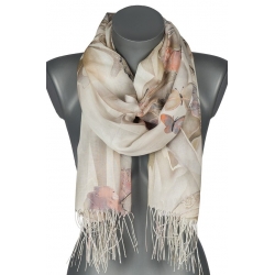 Szalik damski szal cienki wiosenny modny wzór w MOTYLKI 180cm RC-31-2 zielony