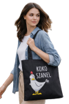 Torba na zakupy KOKO SZANEL z nadrukiem materiałowa na zamek