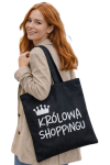Torba na zakupy z nadrukiem KRÓLOWA SHOPPINGU KORONA na zamek TA-44 czarny