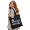 Torba na zakupy z nadrukiem KRÓLOWA SHOPPINGU KORONA na zamek TA-44 czarny