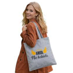 Torba na zakupy z nadrukiem ANIOŁ NIE KOBIETA na zamek TA-97 szary
