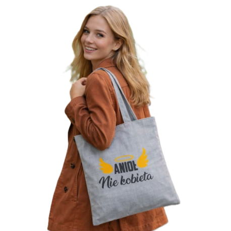 Torba na zakupy z nadrukiem ANIOŁ NIE KOBIETA na zamek TA-97 szary