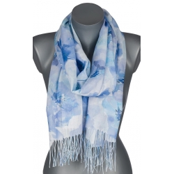 Szalik damski szal cienki wiosenny PASTELOWE KWIATKI 180cm RC-34-5 Niebieski