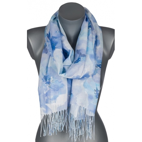 Szalik damski szal cienki wiosenny PASTELOWE KWIATKI 180cm RC-34-5 Niebieski