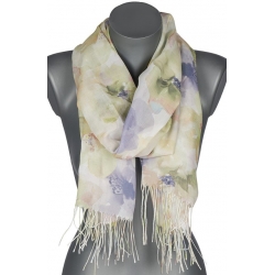 Szalik damski szal cienki wiosenny PASTELOWE KWIATKI 180cm RC-34-3 Zielony