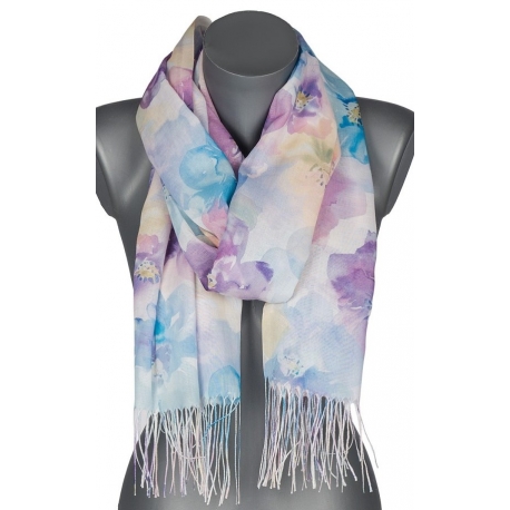 Szalik damski szal cienki wiosenny PASTELOWE KWIATKI 180cm RC-34-1 fiolet