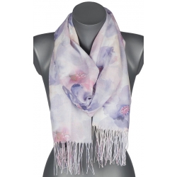 Szalik damski szal cienki wiosenny PASTELOWE KWIATKI 180cm RC-34-4 jasny fiolet