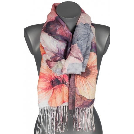 Szalik damski szal cienki wiosenny VINTAGE KWIATKI 180cm RC-37-3 czarny