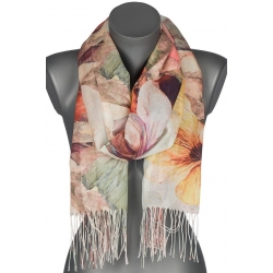 Szalik damski szal cienki wiosenny VINTAGE KWIATKI 180cm RC-37-4 zielony