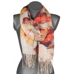 Szalik damski szal cienki wiosenny VINTAGE KWIATKI 180cm RC-37-5 żółty