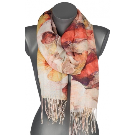 Szalik damski szal cienki wiosenny VINTAGE KWIATKI 180cm RC-37-5 żółty