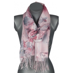 Szalik damski szal cienki wiosenny modny wzór w MOTYLKI 180cm RC-31-3 bordowy