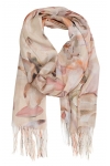 Szalik damski szal cienki wiosenny wzór w LILIE KWIATY 180cm RC-30-5 beżowy