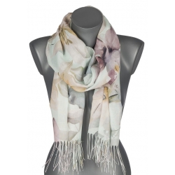 Szalik damski szal cienki wiosenny wzór w LILIE KWIATY 180cm RC-30-3 zielony