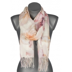 Szalik damski szal cienki wiosenny wzór w LILIE KWIATY 180cm RC-30-1 żółty