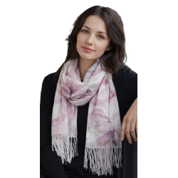 Szalik damski szal cienki wiosenny wzór w LILIE KWIATY 180cm RC-30-2 bordo