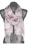 Szalik damski szal cienki wiosenny wzór w LILIE KWIATY 180cm RC-30-2 bordo