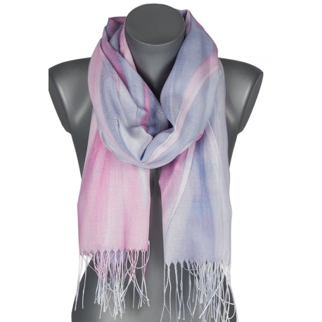 Szalik damski szal cienki wiosenny wzór TĘCZOWY OMBRE 180cm RC-40-4 szary