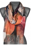 Szalik damski szal cienki wiosenny wzór KWIATY OBRAZ 180cm RC-13-8 pomarańczowy