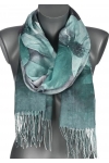 Szalik damski szal cienki wiosenny wzór KWIATY OBRAZ 180cm RC-13-2 zielony