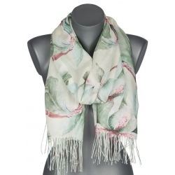 Szalik damski szal cienki wiosenny wzór w KWIATY FIOŁKI 180cm RC-33-5 Zielony