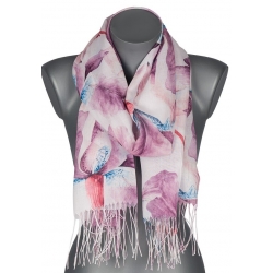 Szalik damski szal cienki wiosenny wzór w KWIATY FIOŁKI 180cm RC-33-7 Bordowy