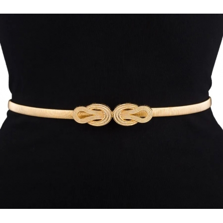 Pasek damski sprężynka do sukienki z metalową klamrą PAS-M-7 Złoty