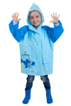 Płaszcz Przeciwdeszczowy dziecięcy z daszkiem nadruk SHARK 125-135cm PEL-DZ-12XL niebieski