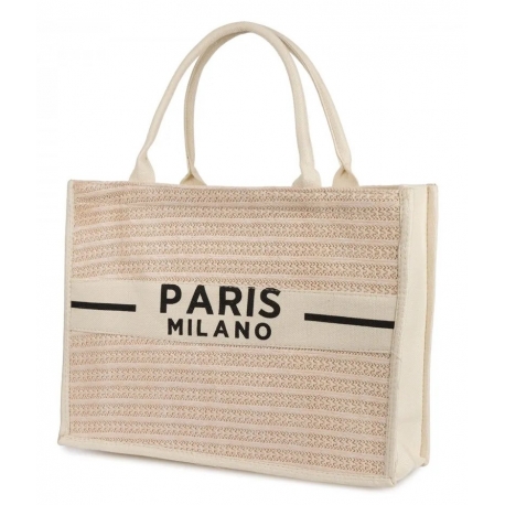 Torba miejska tote bag PARIS na zakupy na plażę z nadrukiem na zamek TOR-785 beż