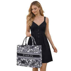 Torba miejska tote bag PARIS na zakupy na plażę z nadrukiem na zamek TOR-782 czarny