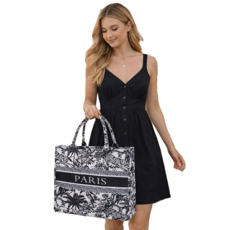 Torba miejska tote bag PARIS na zakupy na plażę z nadrukiem na zamek TOR-782 czarny