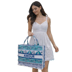 Torba miejska tote bag  shopper na zakupy na plażę AMOUR styl BOHO na zamek TOR-773