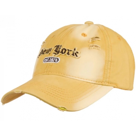 Czapka z daszkiem bawełniana dżokejka NEW YORK VINTAGE unisex bejsbolówka CZ-M-103 Beż
