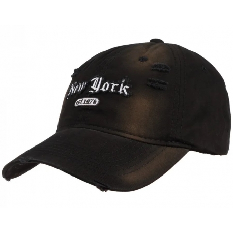 Czapka z daszkiem bawełniana dżokejka NEW YORK VINTAGE unisex bejsbolówka CZ-M-103 Czarny