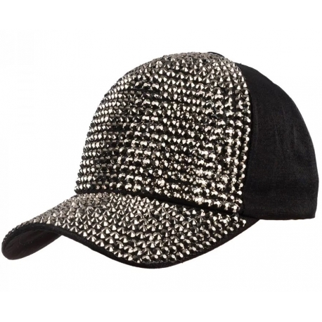 Czapka z daszkiem damska dżokejka z KAMYKAMI BŁYSZCZĄCYMI bejsbolówka CZAP-AB-1 czarny+ srebrny