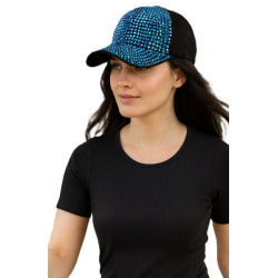 Czapka z daszkiem damska dżokejka z KAMYKAMI BŁYSZCZĄCYMI bejsbolówka CZAP-AB-1 niebieski+ srebrny