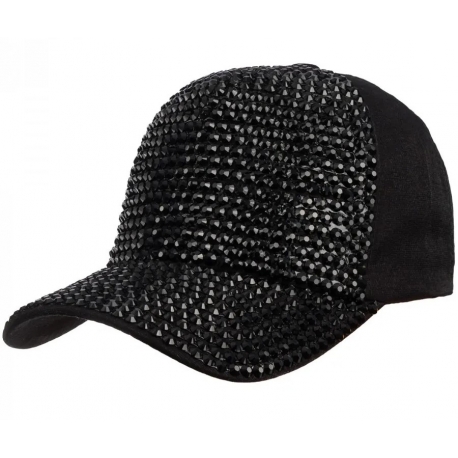 Czapka z daszkiem damska dżokejka z KAMYKAMI BŁYSZCZĄCYMI bejsbolówka CZAP-AB-1 czarny+ srebrny