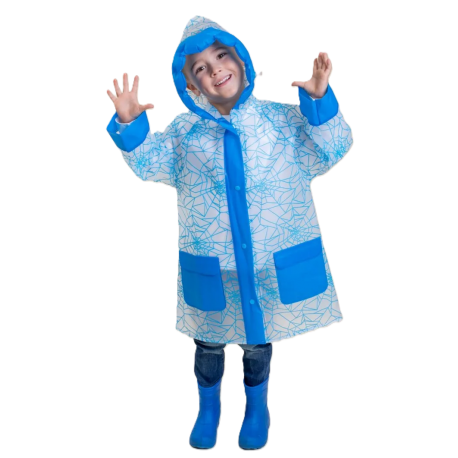 Płaszcz Przeciwdeszczowy dziecięcy z motywem PAJĘCZYNY 100-115cm PEL-DZ-16M niebieski