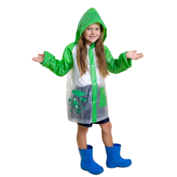 Płaszcz Przeciwdeszczowy dziecięcy peleryna z motywem ŻABKI 125-135cm PEL-DA-5XL zielony