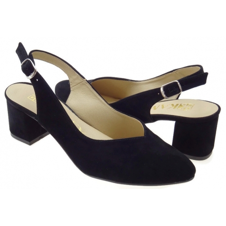 Czółenka z odkrytą piętą 13L czarne zamsz