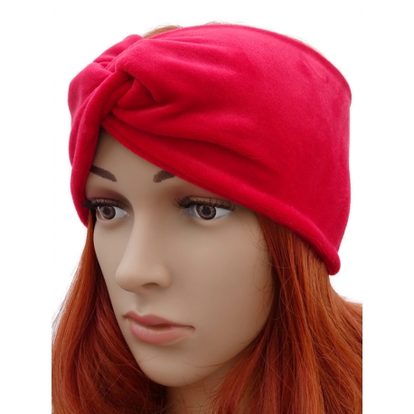 Opaska welurowa turban pleciona przeplatana wełna beż